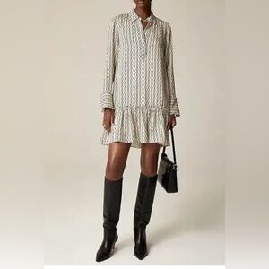 J CREW Amelia popover shirtdress in vintage links prints in Aged Parchment XXS